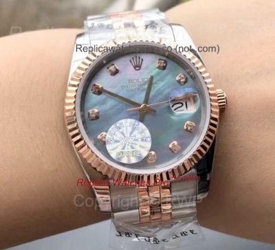 Copy Rolex Datejust 2-Tone Gold Diamond Markers Blue MOP Dial Man's Watch